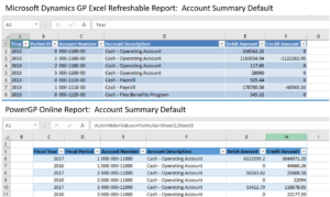 dynamics gp excel refreshable report